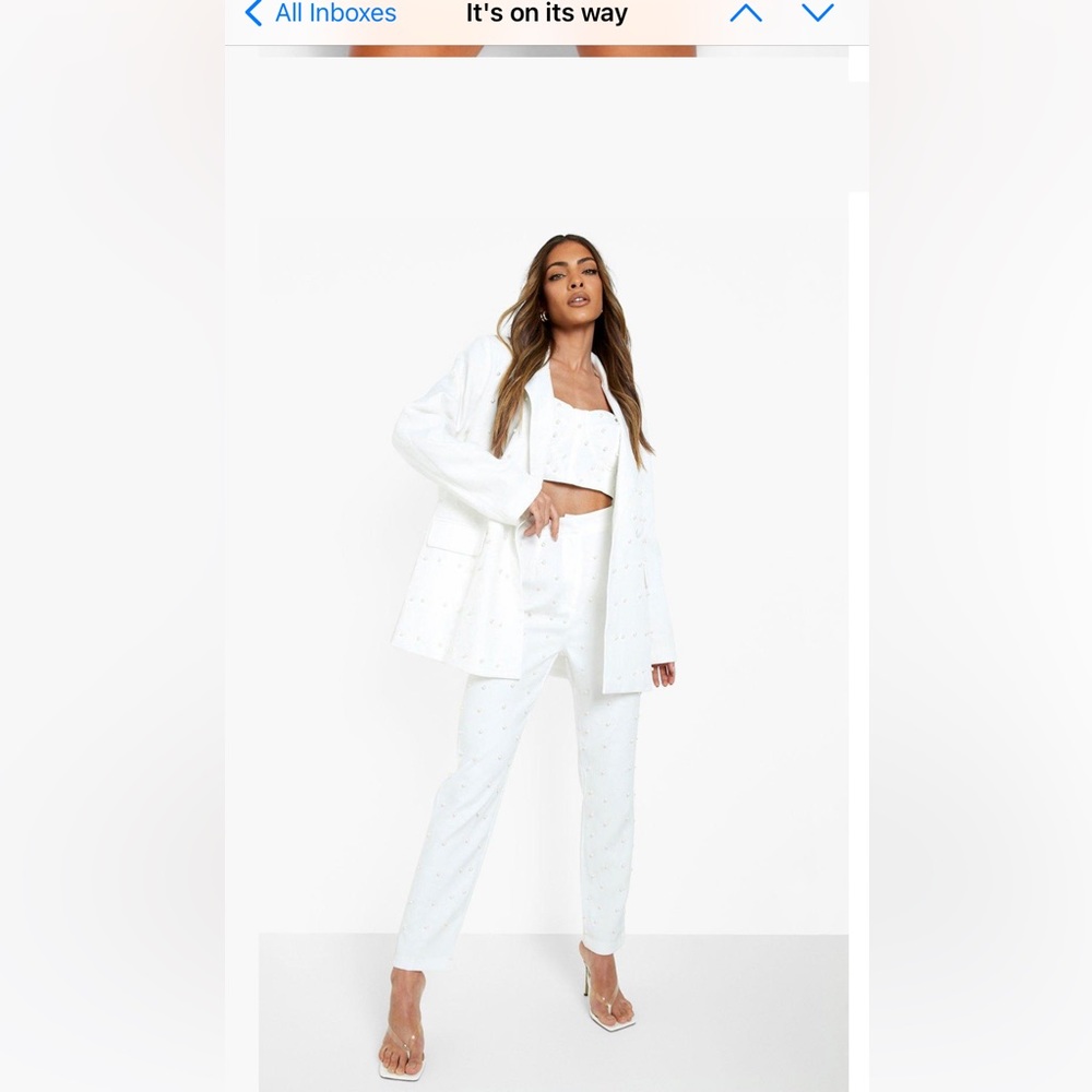 Pearl Detail Ivory Suit